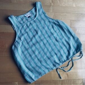 Universal Thread Striped, Drawstring Hem Tank Top, Green, White, Size L